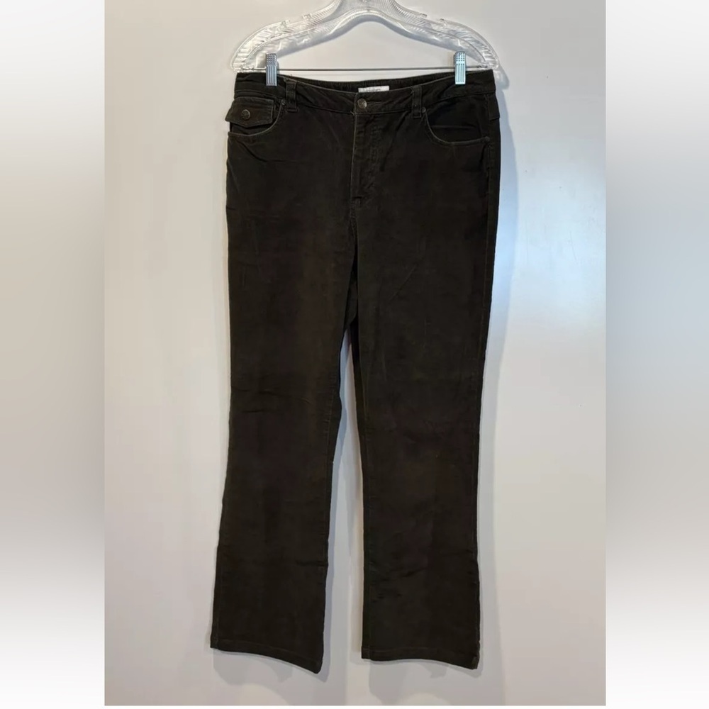 Dressbarn Womens Corduroy Pants Brown Olive Green Straight Leg Size 10 Casual